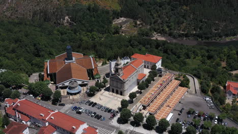 massive architectural structure of sao bento da porta aberta sanctuary in portugal - aerial shot