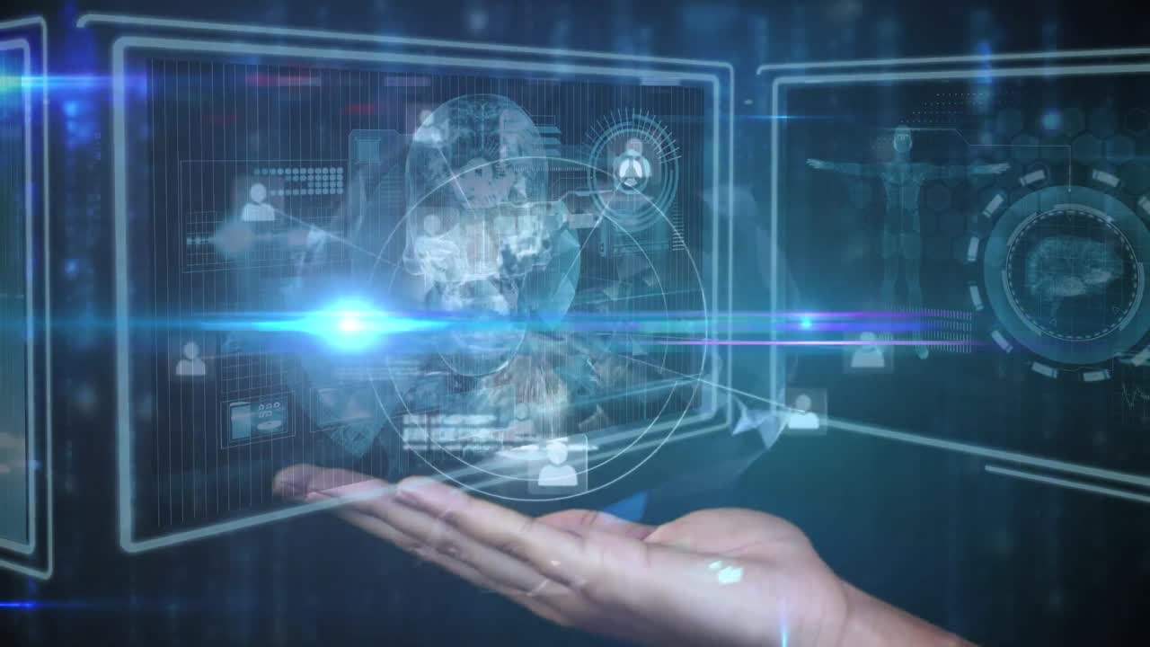 animación del procesamiento de datos en pantallas con fondo oscuro