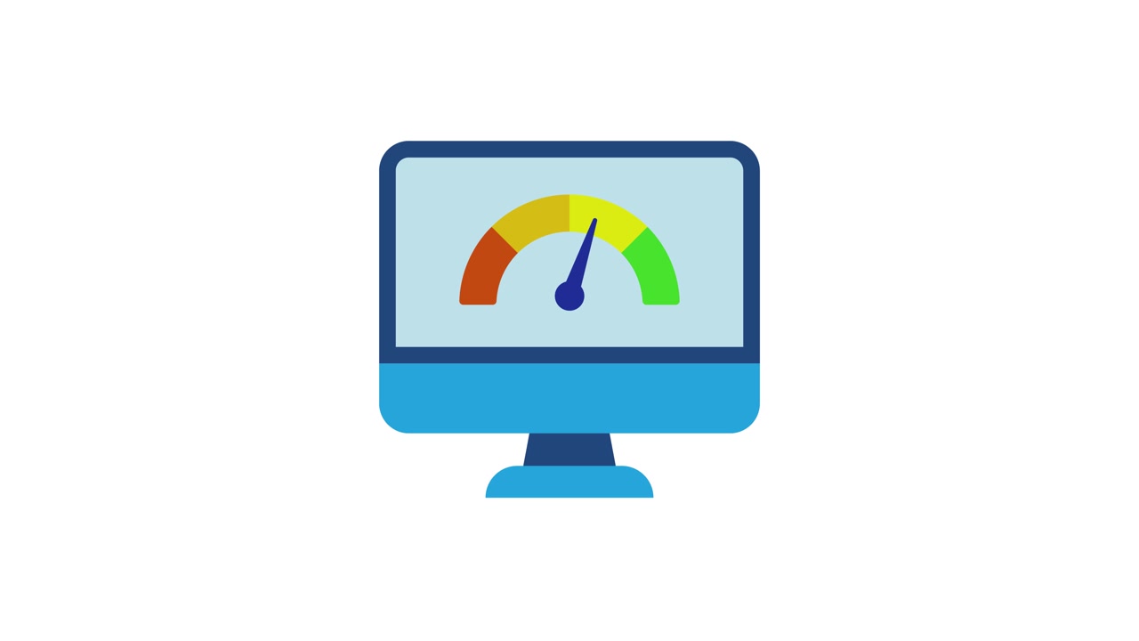 Computer screen showing internet speedometer animation isolated on white background