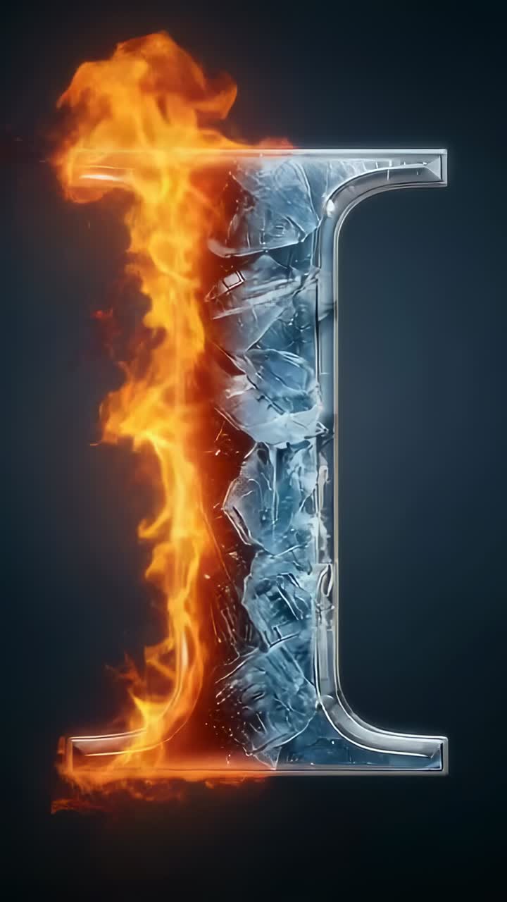 Vertical video: Starting ember at letter I base sending flames pulsing ice crystals in studio