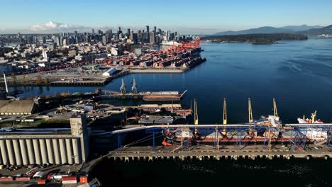 vancouver, british columbia, canada - centerm - centennial terminals - major container port on burrard inlet - aerial pan left