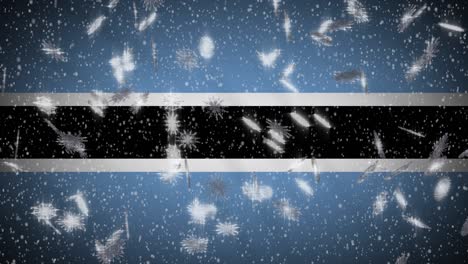 botswana flag falling snow loopable, new year and christmas background, loop