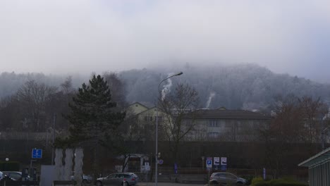 switzerland cloudy day fog adliswil mountain view street panorama 4k