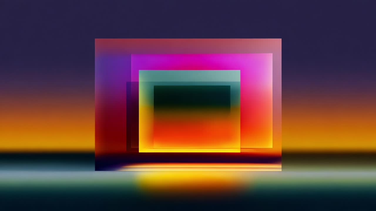 A Vibrant Exploration of Abstract Light and Color: Two Frames Capturing the Dynamic Interaction Between Shapes, Transparency, and the Gradient of Light in an Artistic Display