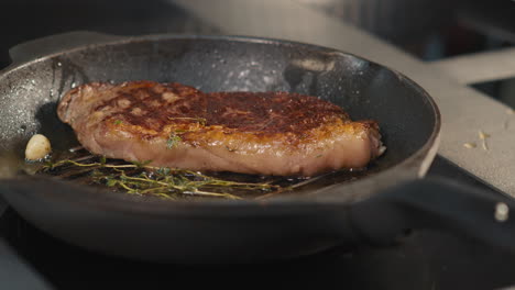 delicious beefsteak in grilled pan