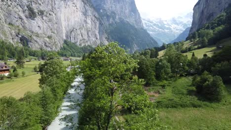 the famous swiss river lütschine with an awesome color and snowy mountains in the background