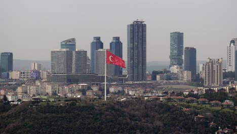 istanbul cityscape with turkish flag