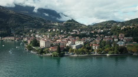 aerial: wide panorama of menaggio town in lake como