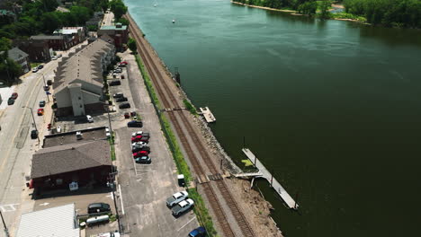 railway track along the mississippi river in alma, wisconsin, united states