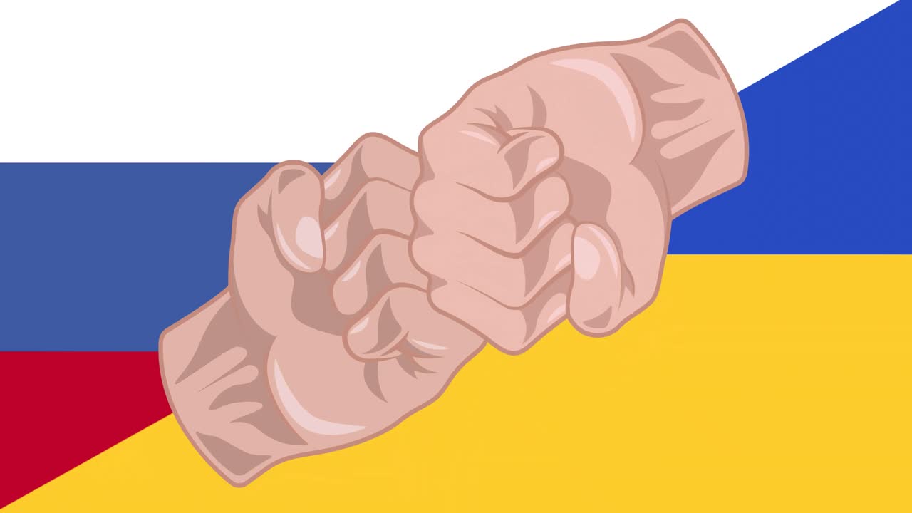 다채로운 배경에 있는 주먹 아이콘의 애니메이션