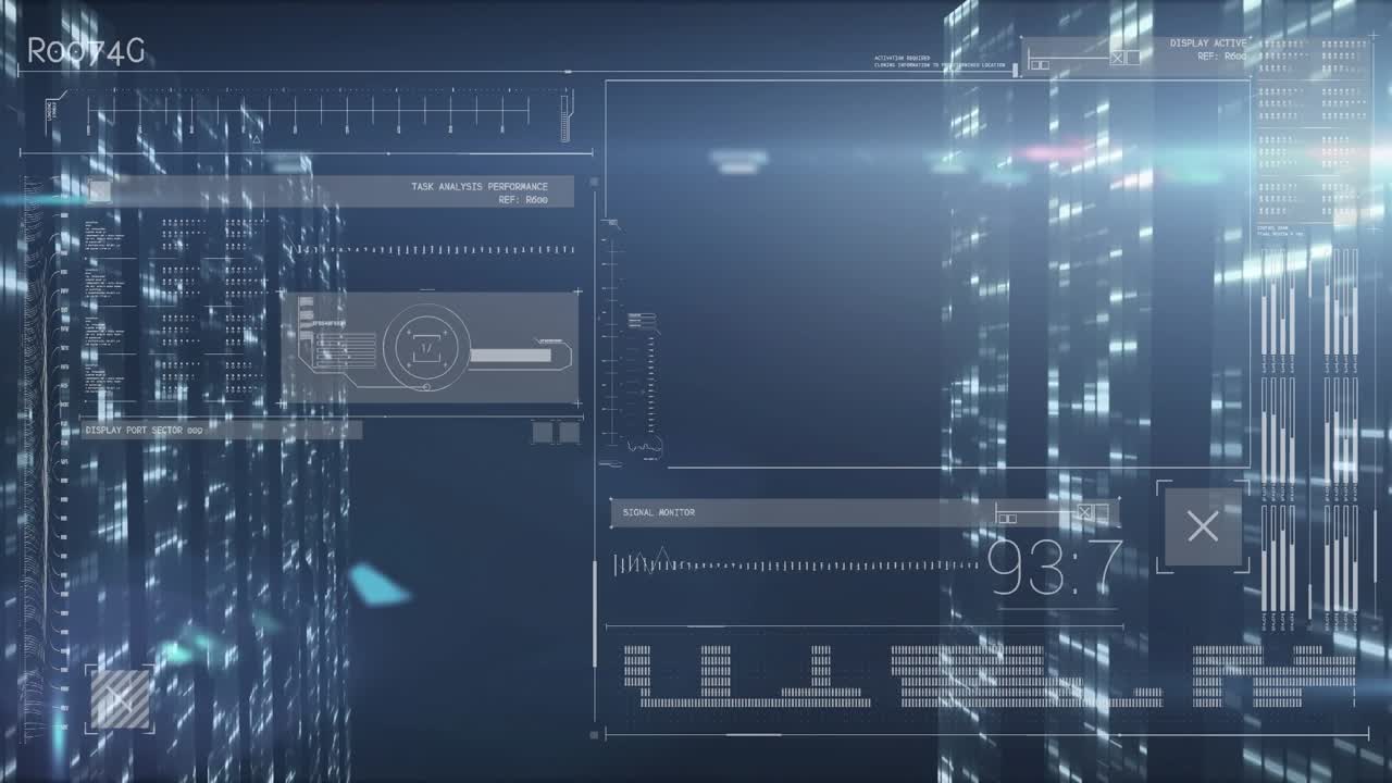 Animation of data processing over computer servers in background