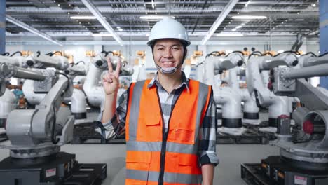 ingeniero en una fábrica con brazos robóticos