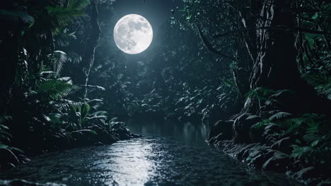 night jungle with moonlit river
