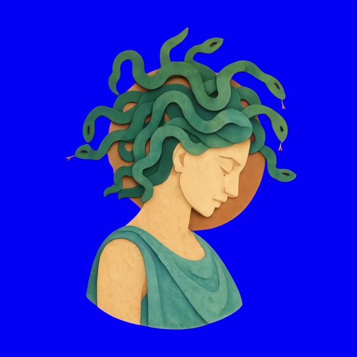 Illustrazione animata a ritaglio di carta di Medusa