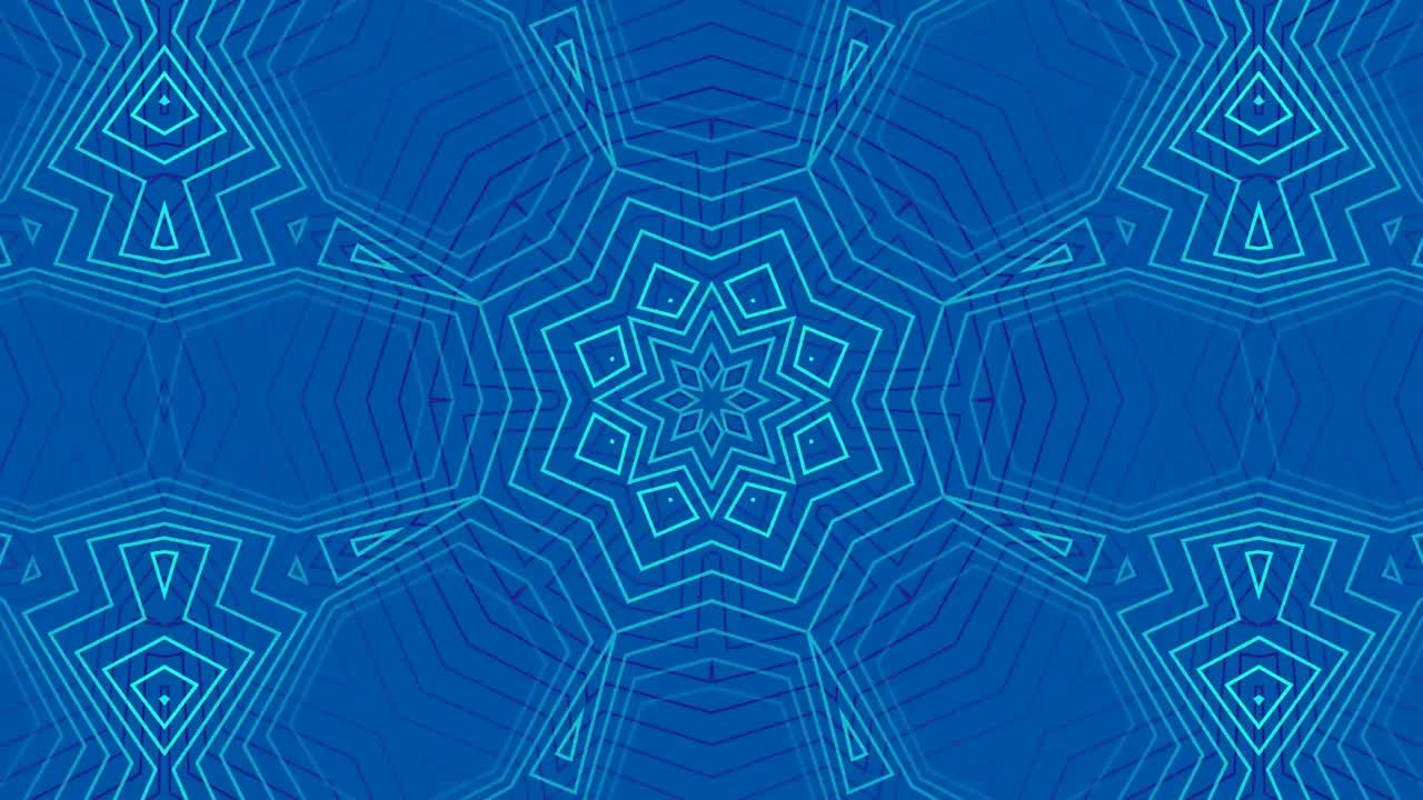 파란색 배경에서 최면적으로 움직이는 칼레이도스코픽 모양