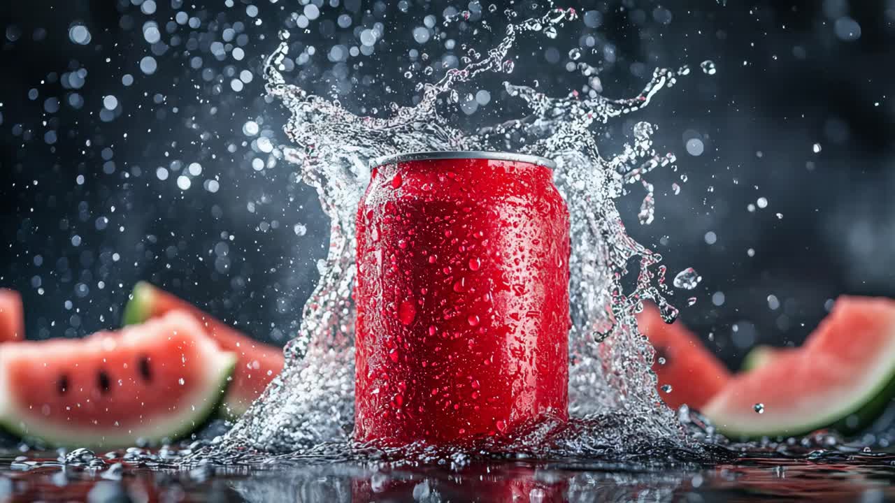 Red Soda Can with Watermelon Splash