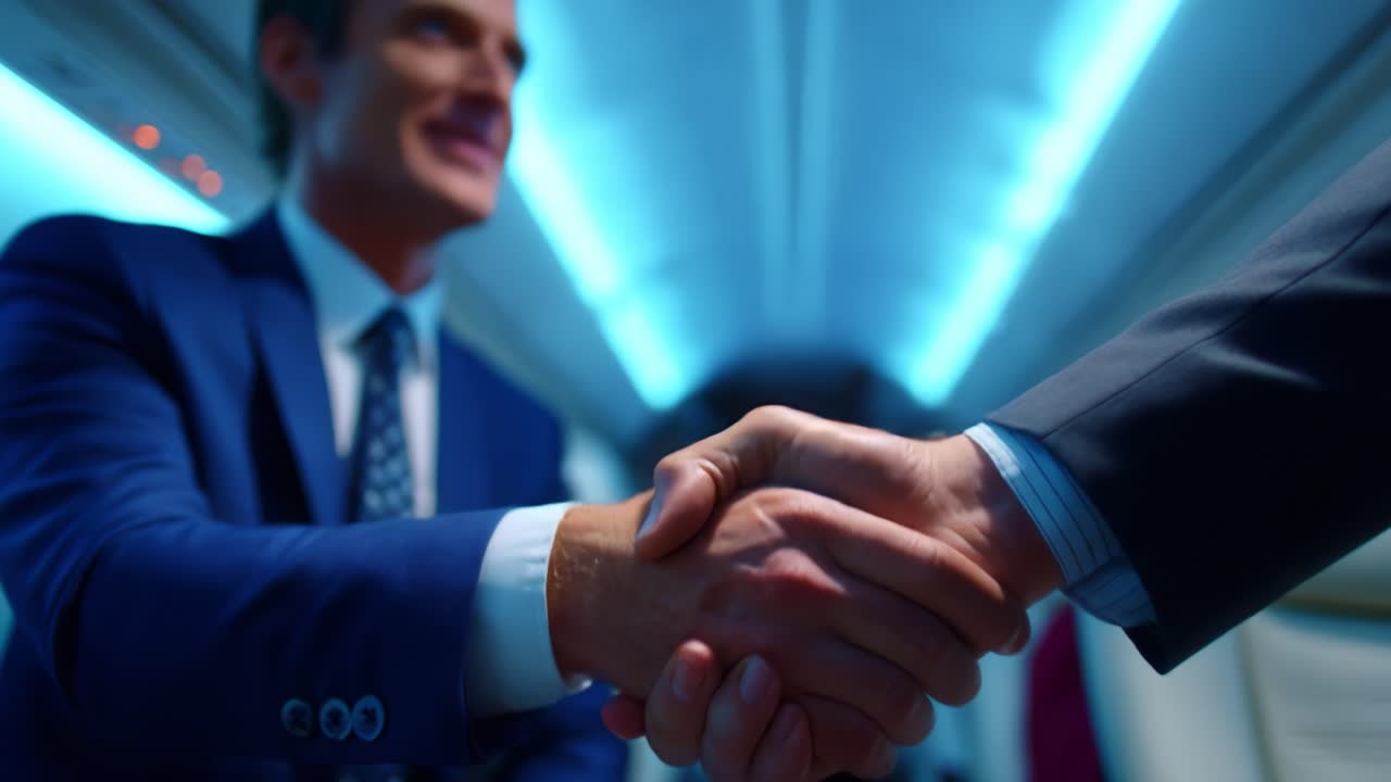 A Professional Handshake in a Business Setting Captures the Essence of Collaboration and Deal-Making, Showcasing Two Individuals Engaging in a Trust-Building Gesture Inside an Elegant Environment