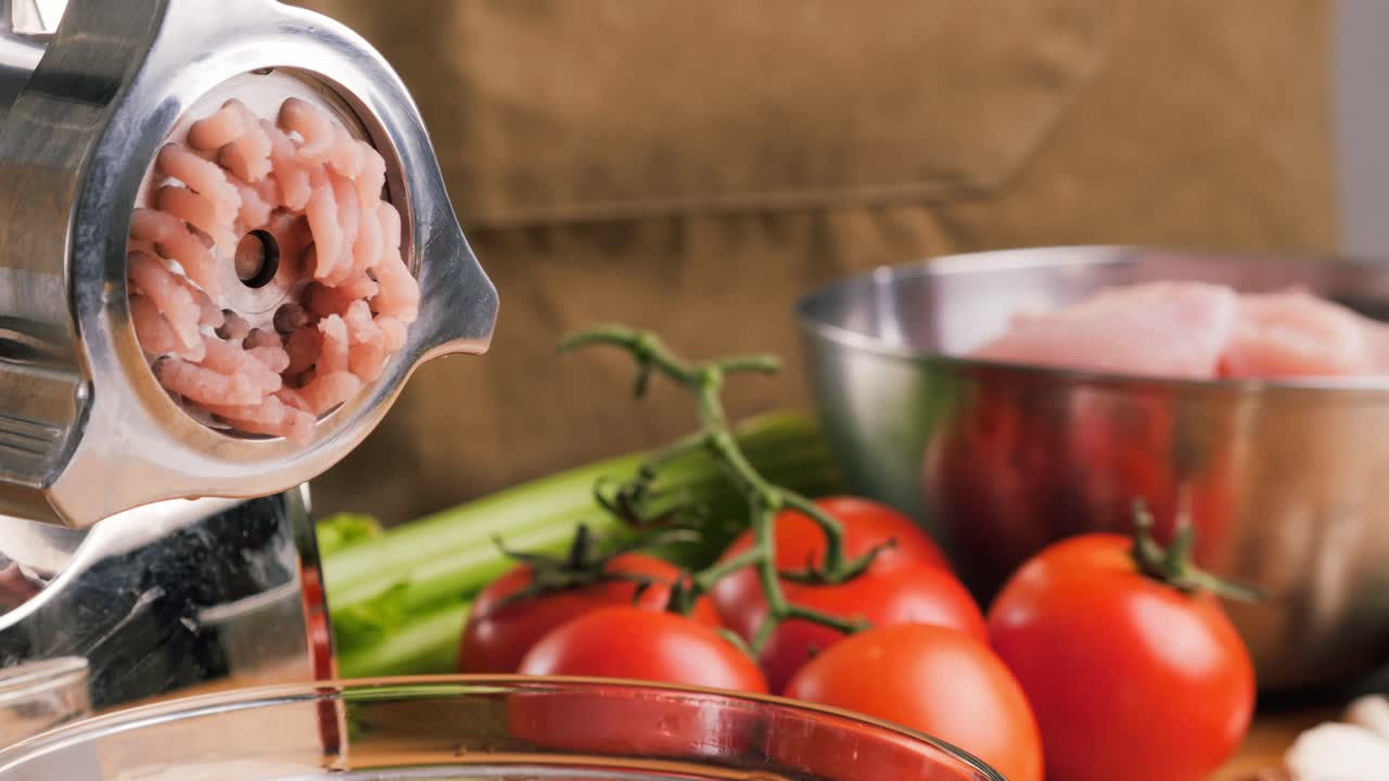 Minced Meat Being Ground