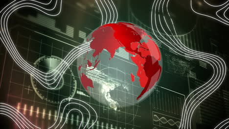 Animation-of-globe-rotating-over-interface-with-data-processing-and-topographical-chart