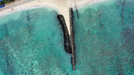 Overhead-drone-shot-of-the-Waikiki-Fireworks-Watch-jetty-in-Oahu