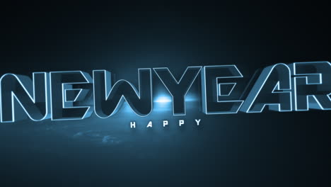 dark monochrome happy new year text on blue gradient