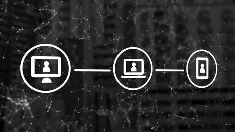 network of digital icons against network of connections