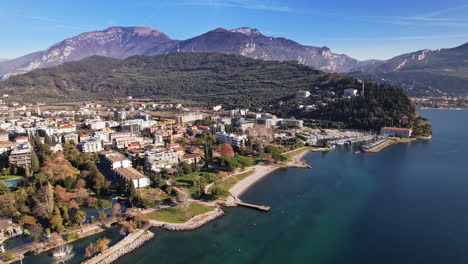 birds eye view of a small town near garda lake