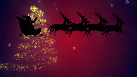 Animation-of-santa-in-sleigh-over-christmas-tree
