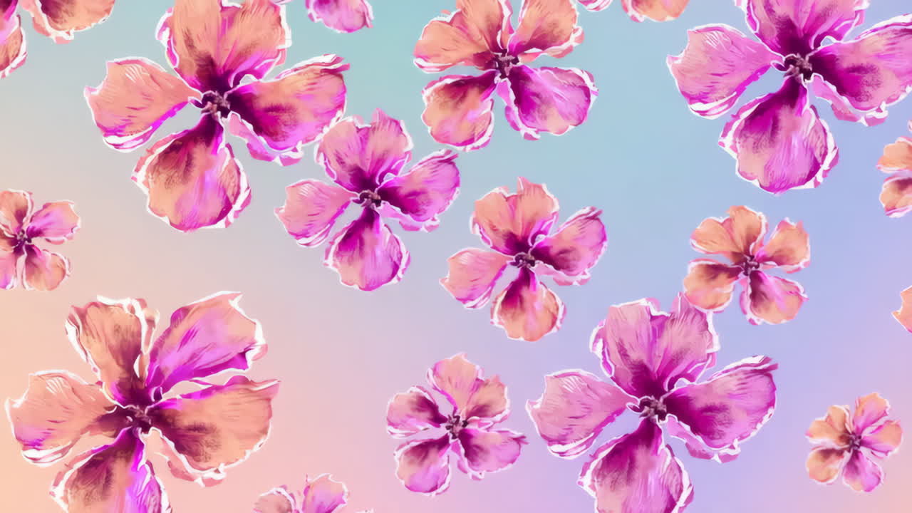 Floral Pattern with Pink and Orange Flowers on Gradient Background