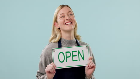 open sign, woman and face with shop