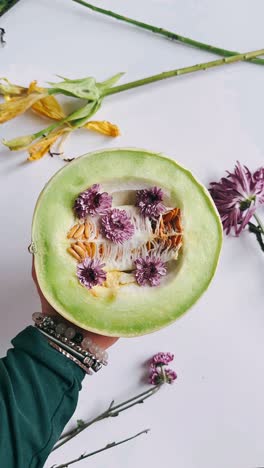 cantaloupe with flowers