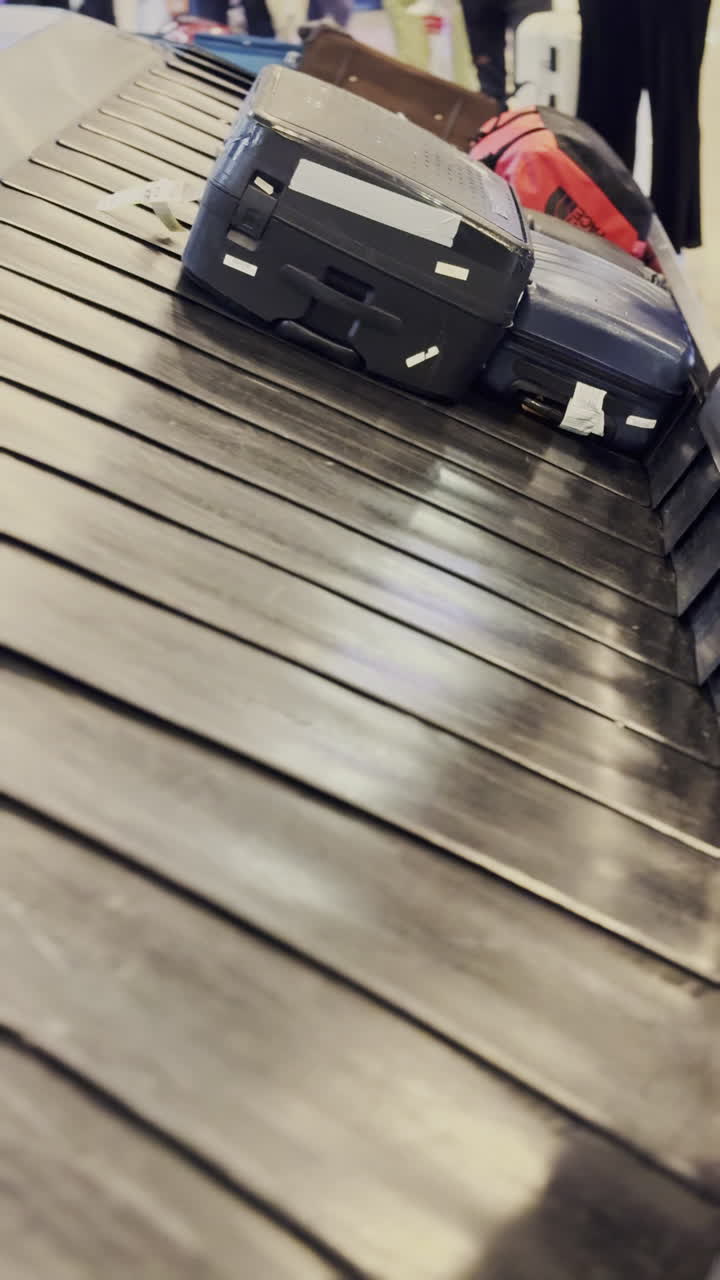 항공기의 baggage carousel에 도착하는 수하물