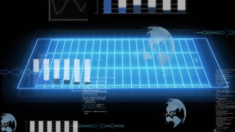 Animation of financial data processing over sports field