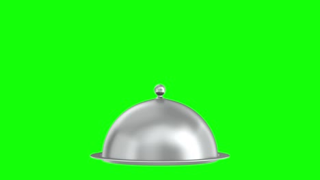 open metallic cloche on green background. isolated 3d illustration