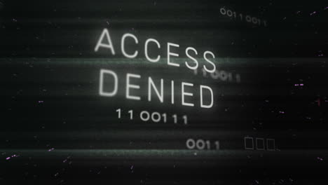 animación de banner de texto de acceso denegado y codificación binaria contra conexiones de microprocesador