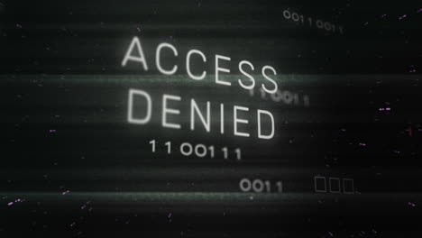 animation of access denied text banner and binary coding against microprocessor connections