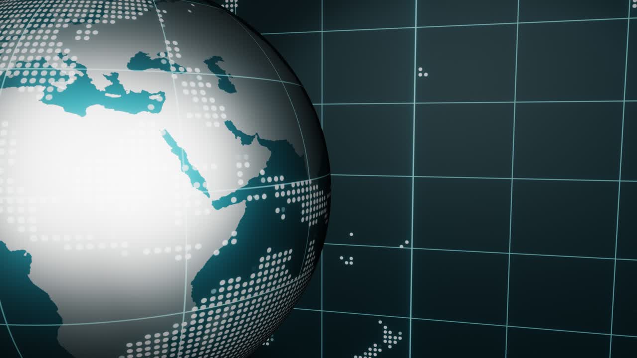3D World News Background Loop. World map news studio set
