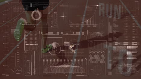 animation of statistics and data processing over caucasian female runner