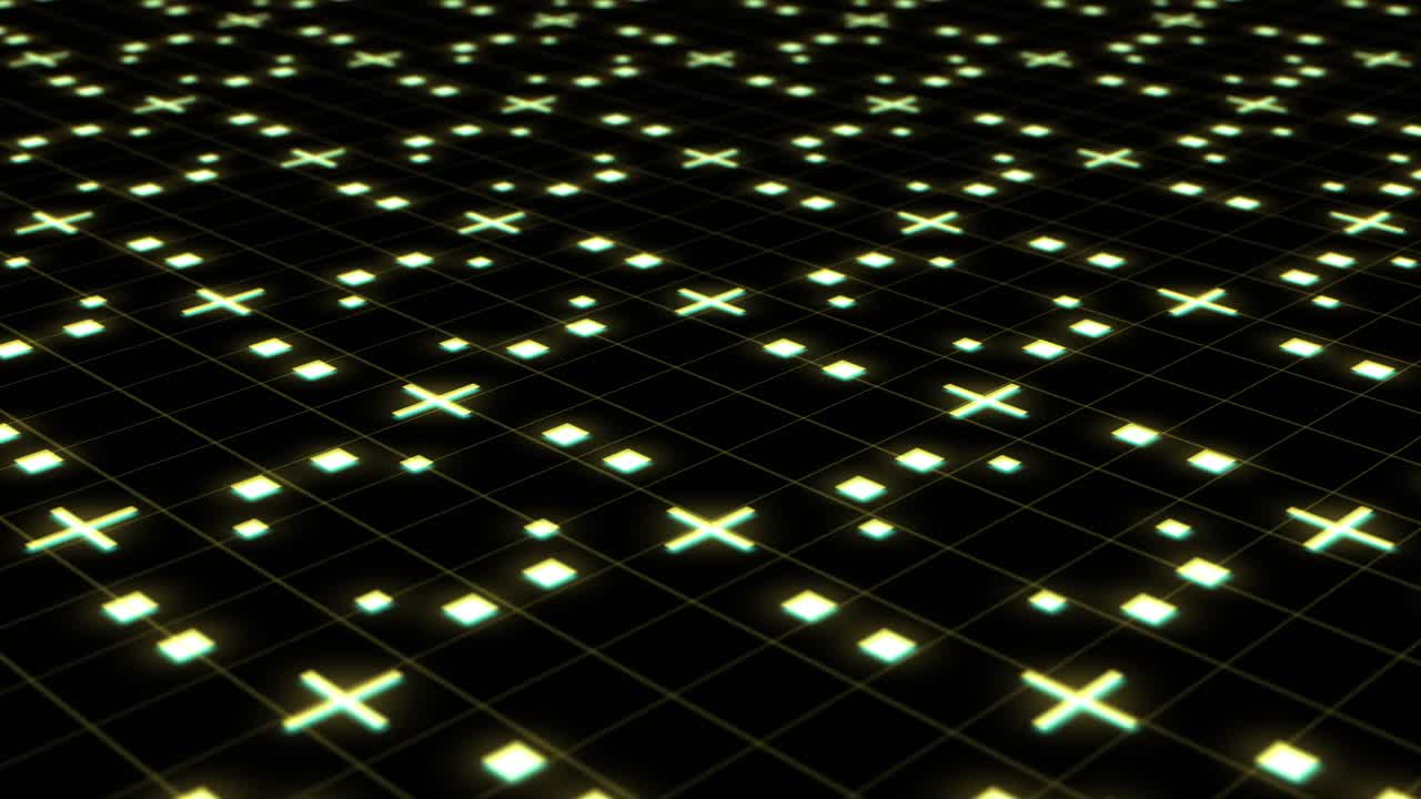 Dynamic Digital Grid Pattern with Glowing Geometric Shapes