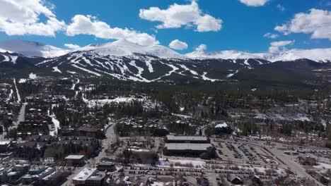 Schwenk-Nach-Links-Drohnenaufnahme-Der-Innenstadt-Von-Breckenridge,-Colorado-An-Einem-Sonnigen-Tag