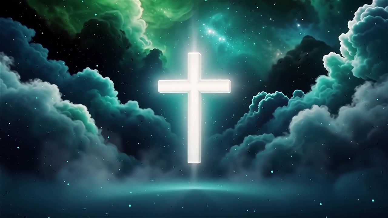 Croce Cristiana Luce Celestiale Sfondo per il Culto.