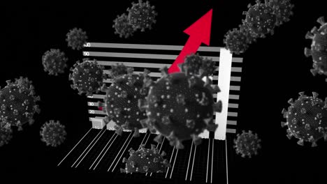 Animation-of-virus-cell-over-screen-with-statistic-graph