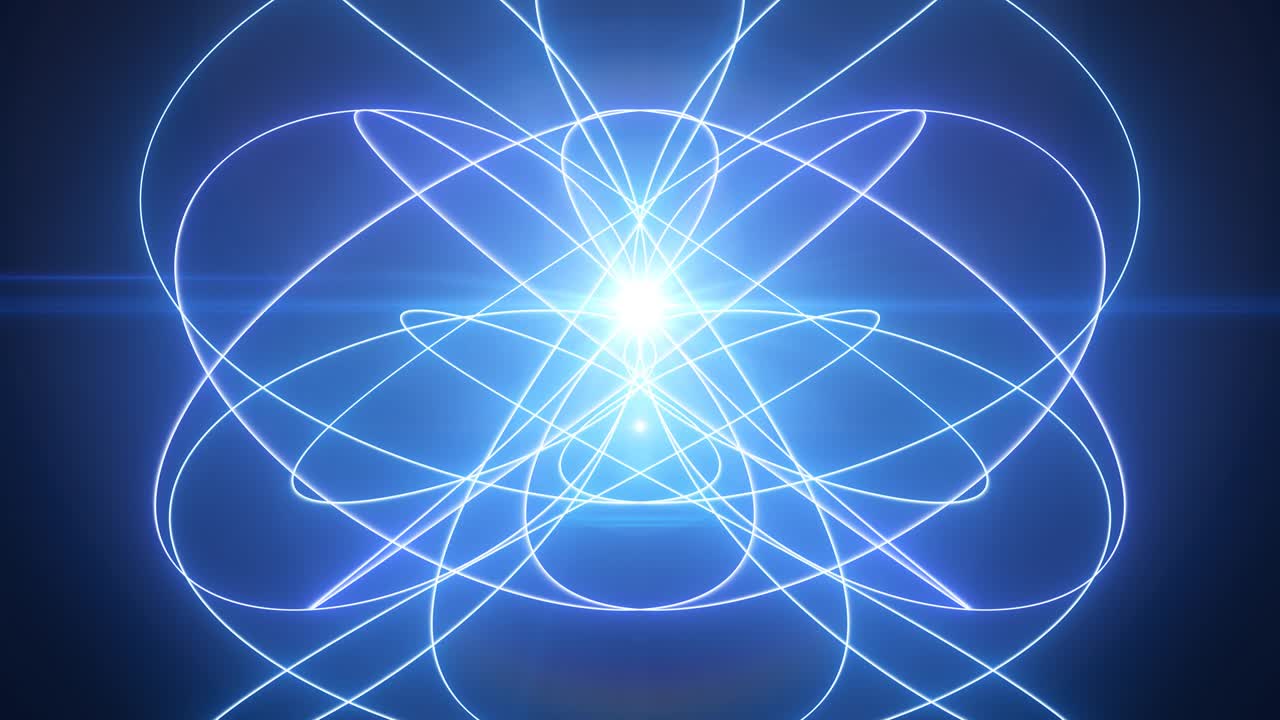 hermosas curvas de línea fractal azul de neón brillan resplandor de luz abstracta - 4k movimiento de bucle de bucle vj sin costuras animación de fondo