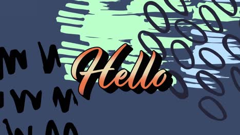 digital animation of hello text banner against abstract shapes on blue background