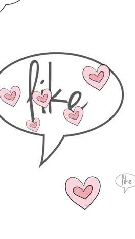animación de iconos de medios y corazones sobre fondo blanco