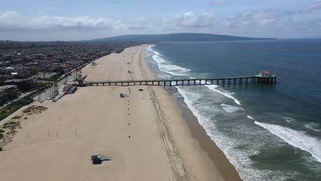 empty beach and pier at manhattan beach city in summer in california, united states