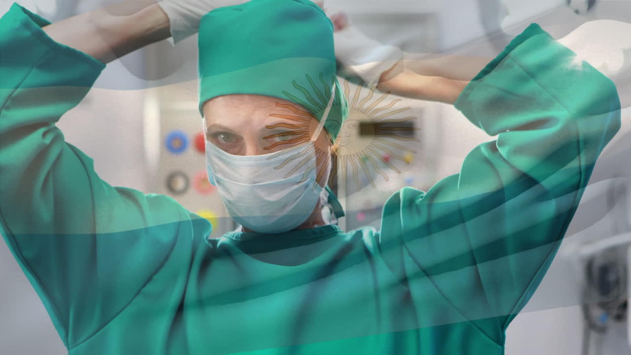 анимация аргентинского флага, развевающегося над хирургом в операционной