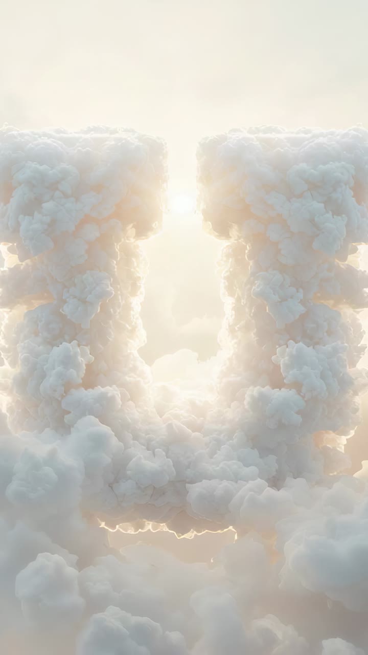 Vertical video: Revealing cloud walls drifting apart in high-altitude sky with sun flooding gap