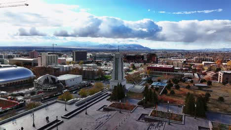 aerial - downtown and lds conference center in salt lake city, utah, spinning shot