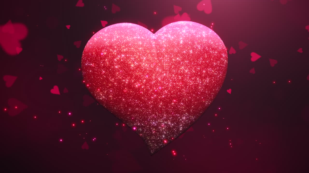 빨간 발렌타인 데이 빛나는 배경에 애니메이션 근접 촬영 모션 큰 낭만적 인 마음과 반짝임